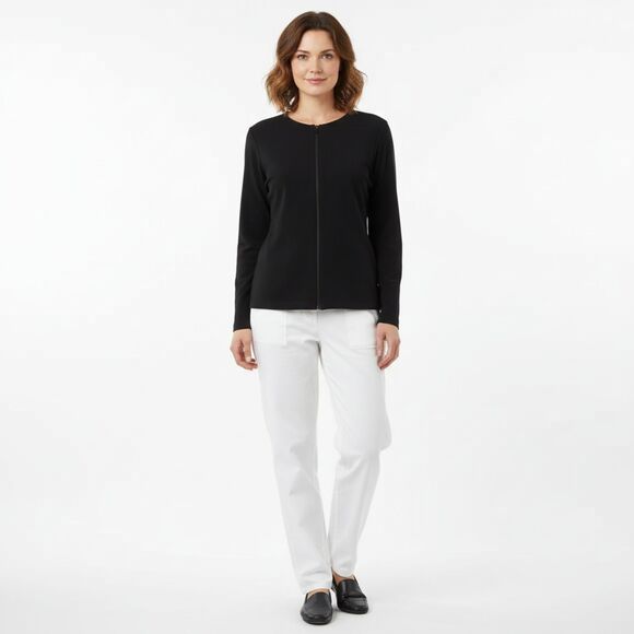 Chico’s Travelers Black & White Zip Up Stripe Collar Long Sleeve Jacket L 2 - Picture 9 of 9